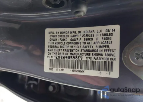 2014 Honda Civic Ex из США, поврежденный, VIN 19XFB2F89EE265379